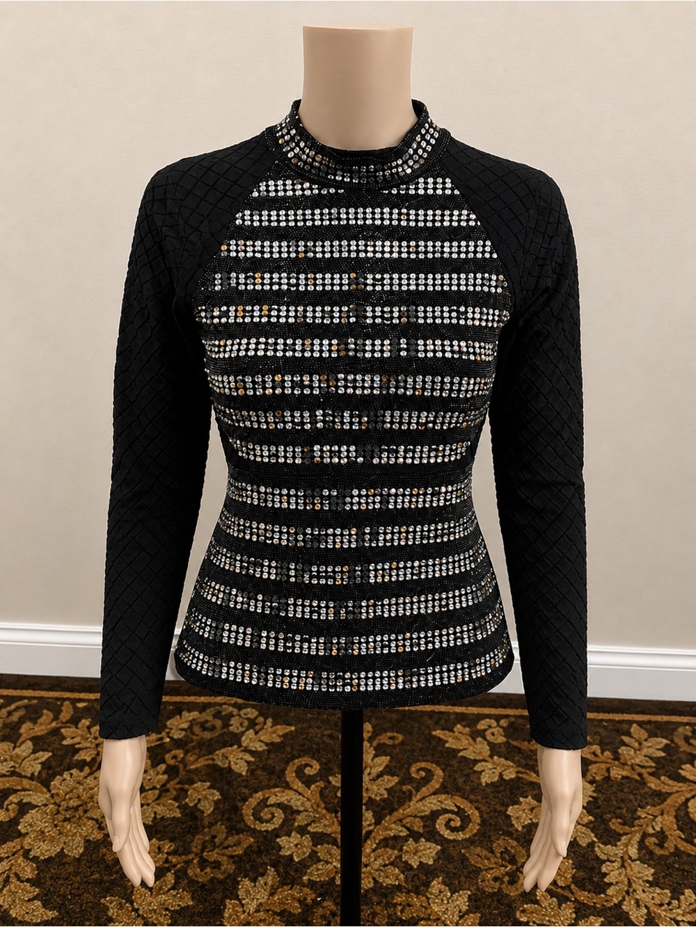 VENUS Black Long-Sleeve Sequin Stripe Top